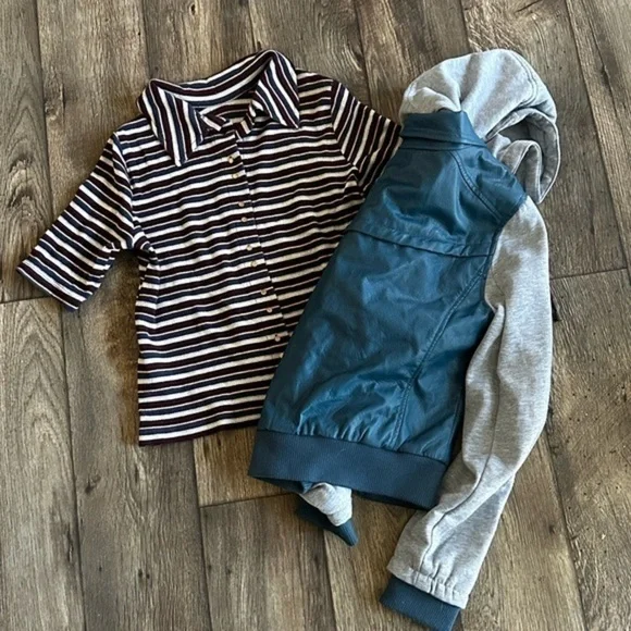 Gray burgundy navy VILA striped vintage button down tee - Picture 9 of 16